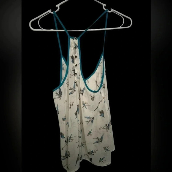 Lush sheer adjustable strap tank with blue bird print - Picture 2 of 7